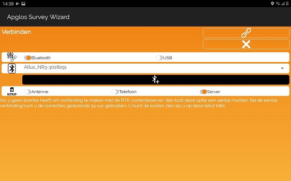 Abonnementsfritt RTK-signal, valg i Apglos Survey Wizard