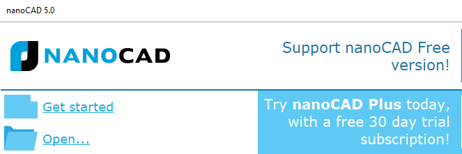 NanoCAD-popup før åpning