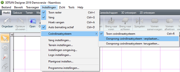 Innstilling av opprinnelseskoordinatsystem 3D TUIN Designer