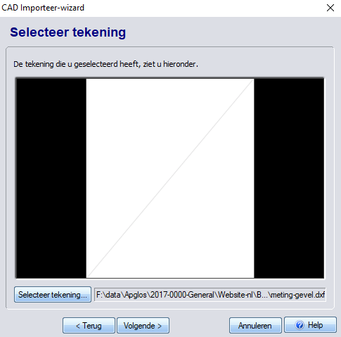 Forhåndsvisning av DXF som skal importeres